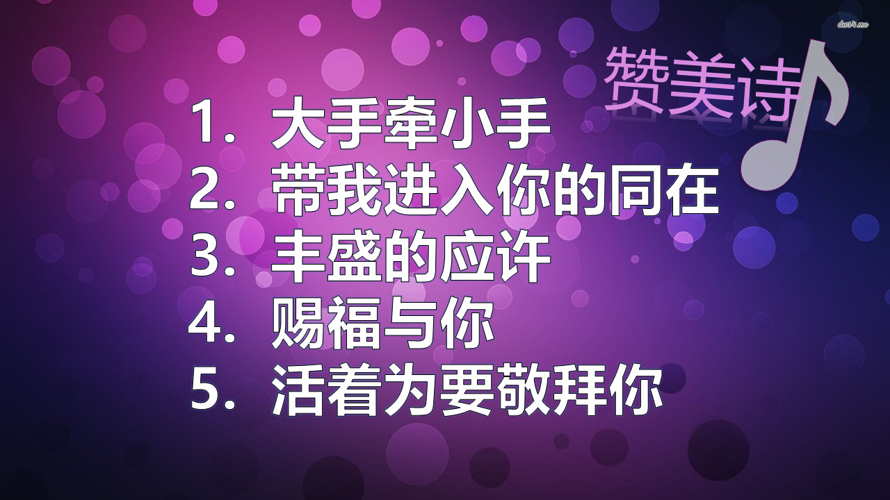 【赞美诗】赞美之泉-大手牵小手/带我进入你的同在/丰盛的应许/赐福与你/活着为要敬拜你